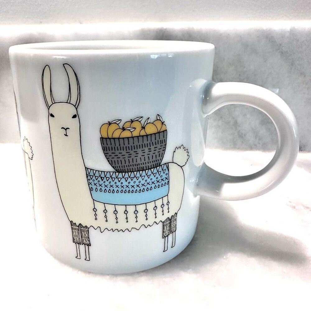 Danica Studio Llama Alpaca Mug Carrying Basket Tall White Coffee Tea Cup